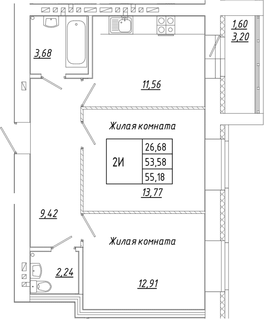 Планировка Квартира №43