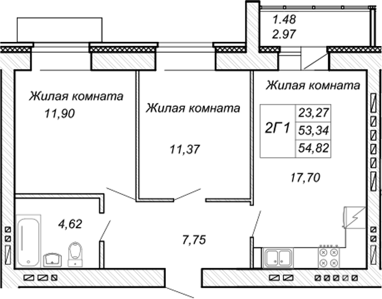 Планировка Квартира №52