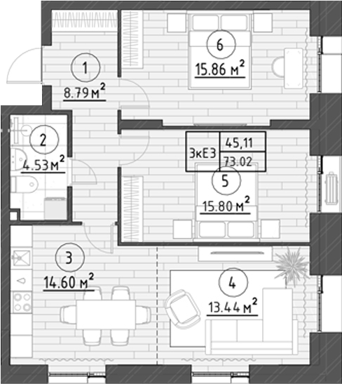 Планировка Квартира №44