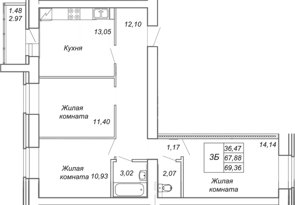 Планировка Квартира №58